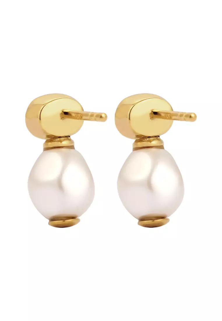 Earrings Stud Pearl Gold Plated Embellished With Crystal By Swarovski®