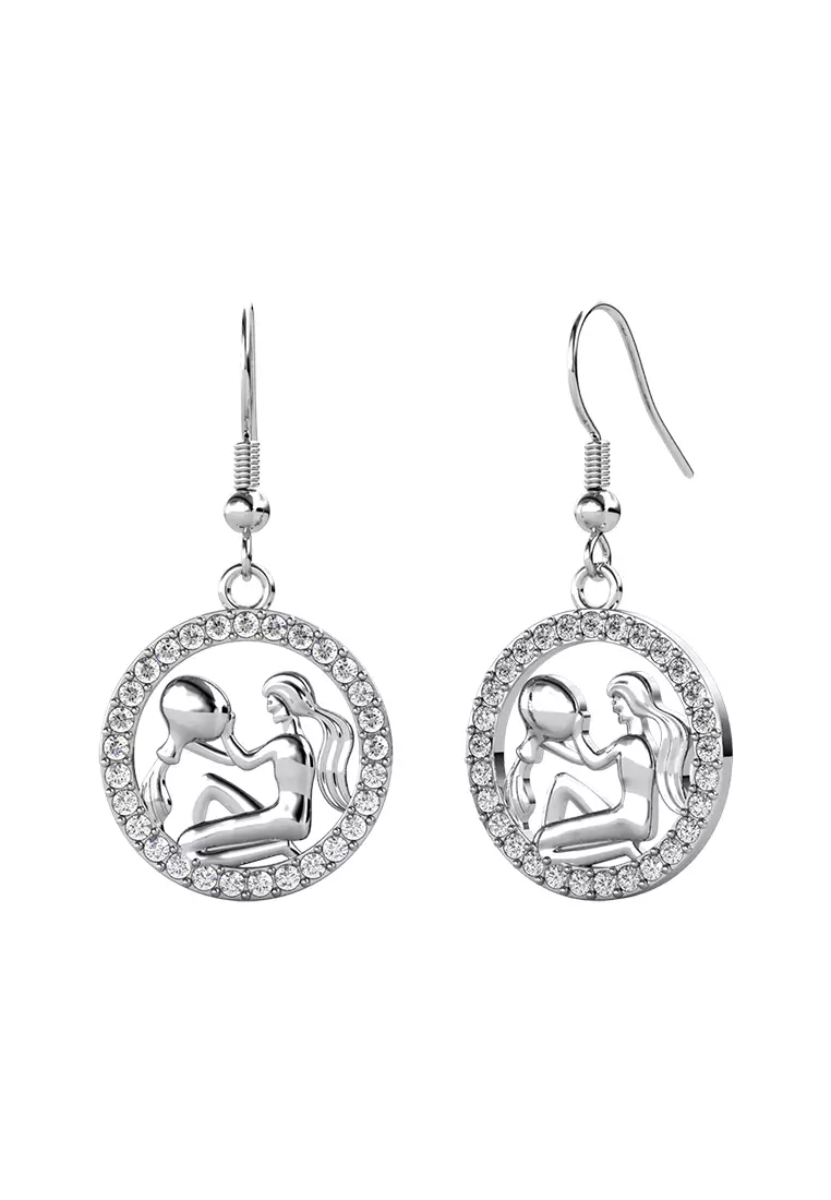 Horoscope Circlet Hook Earring AQUARIUS WG  - Anting Crystal Swarovski by Her Jewellery
