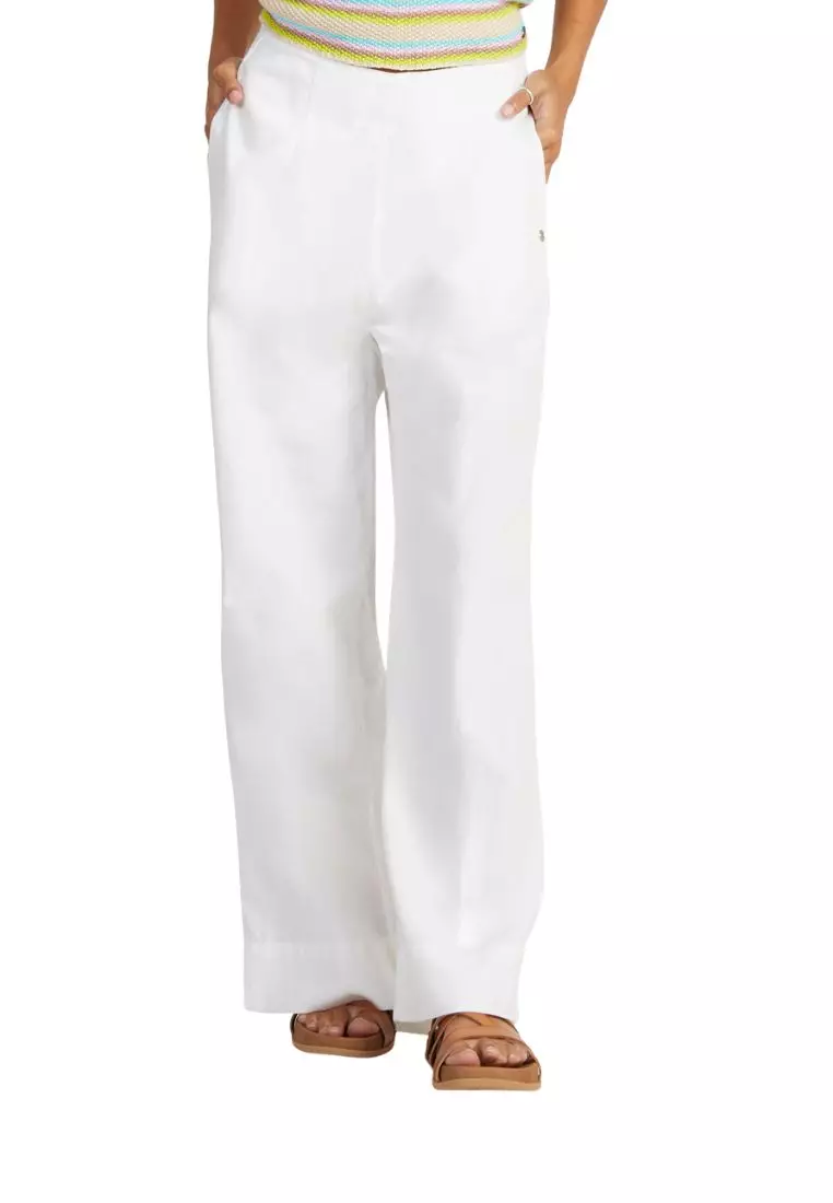 Roxy Women Santorini Linen Trousers - Bright White