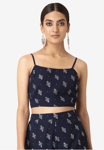 Indya blue Navy Foil Strappy Crop Top 696D2AA54BF914GS_1