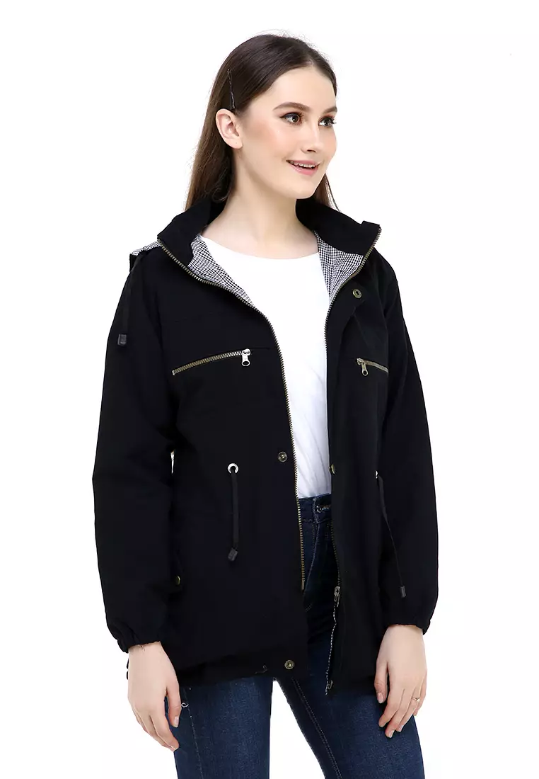 Hardwin Jaket Wanita Adventure Casual Longsleeve Jacket Outer Material Baby Canvas ORIGINAL - Black
