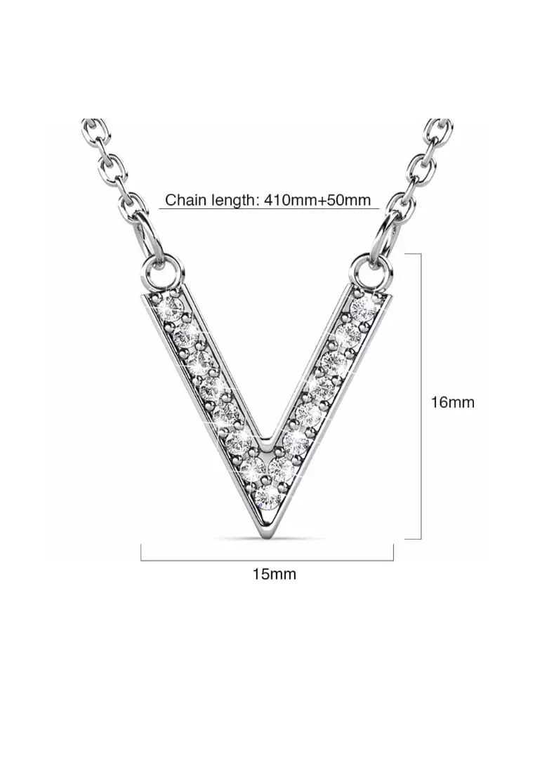 Luxury V Shaped Pendant Necklace in White Gold Embellished with SWAROVSKI® Crystals
