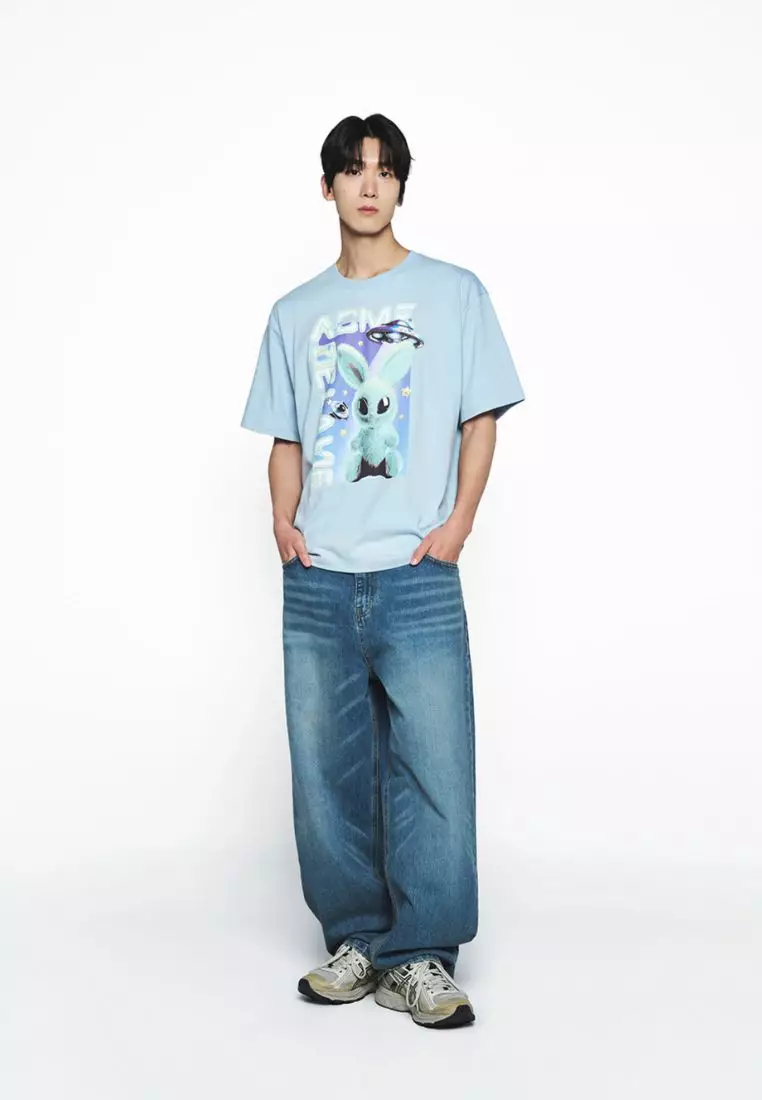 Real Alien Fuzzy Rabbit Short Sleeve T-Shirt Skyblue