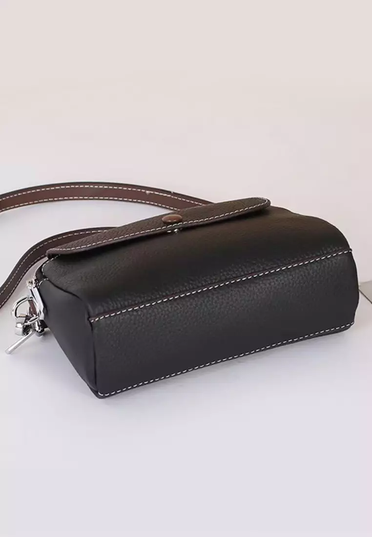 Litchi pattern head layer cowhide shoulder oblique backpack