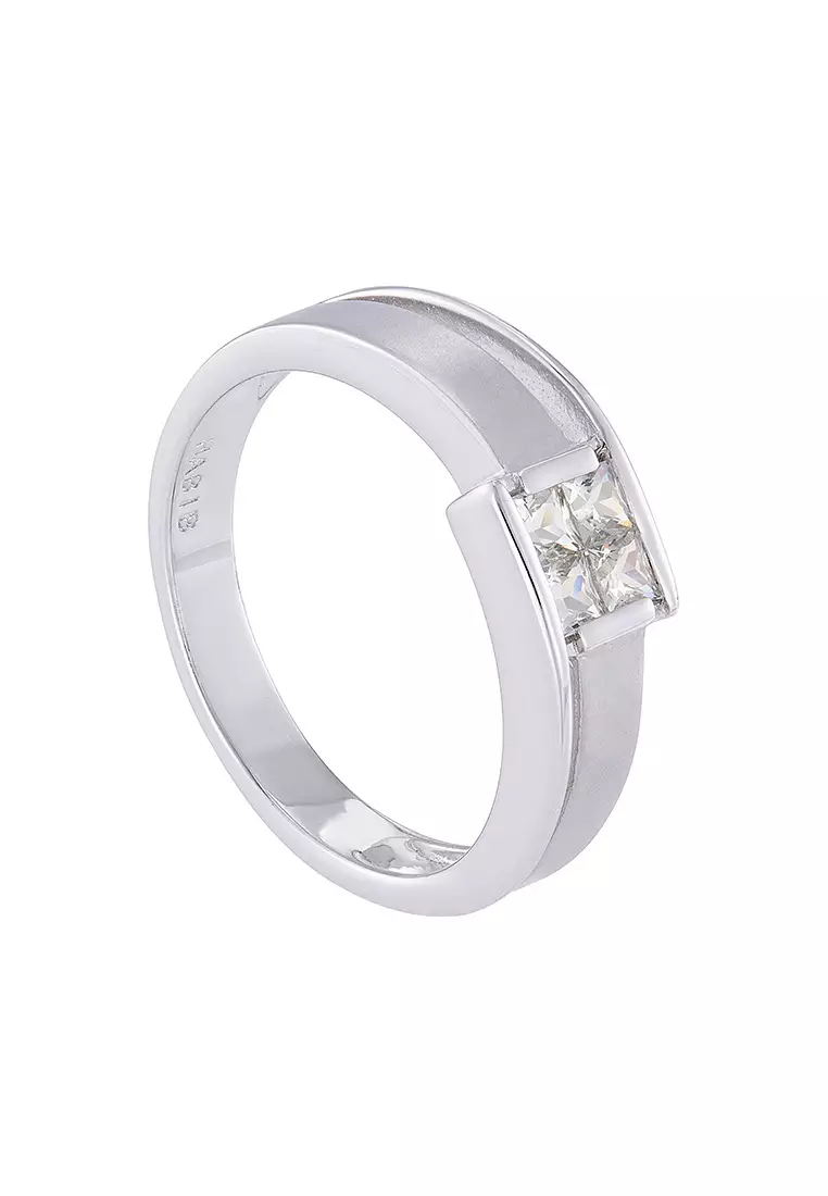 HABIB Princess Cut White Sapphire Men's Ring in 925 Silver Palladium 22989(PLD)-WS