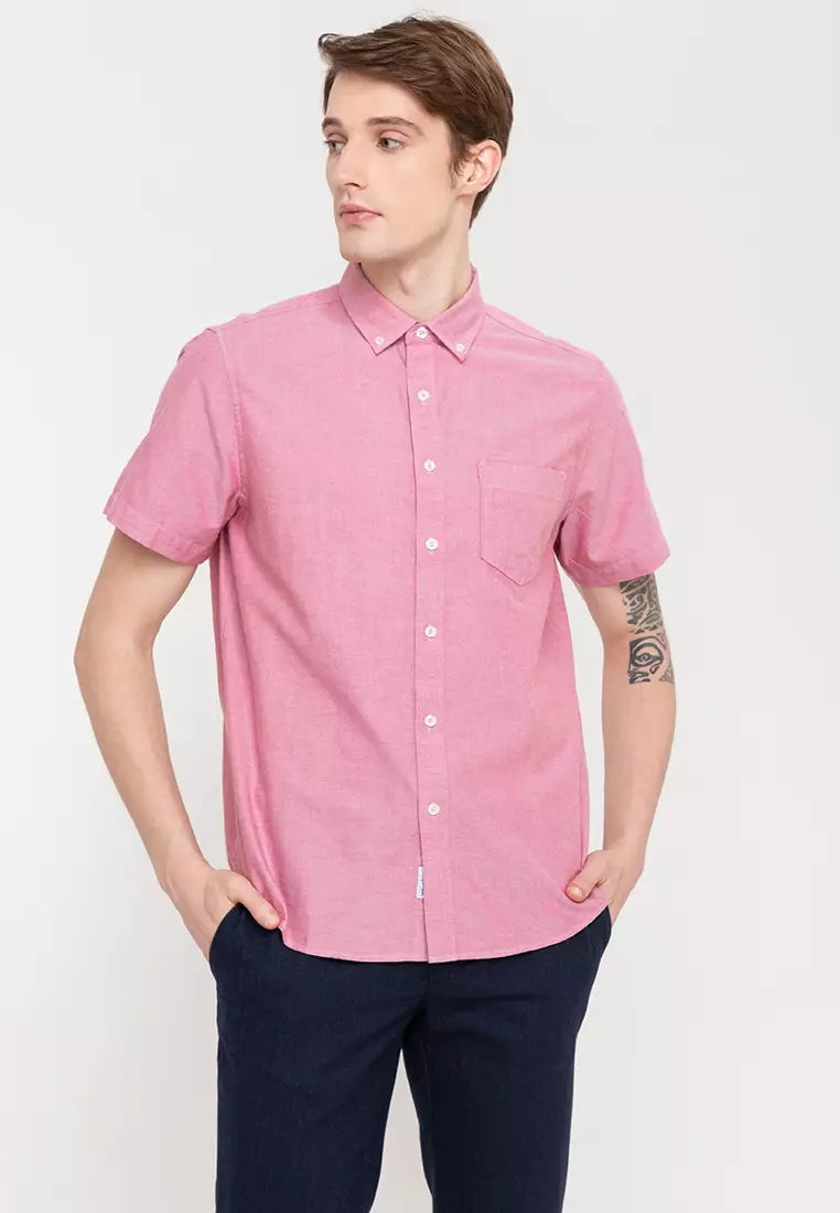 Woven Short Sleeves Casual Oxford Pea Shirt