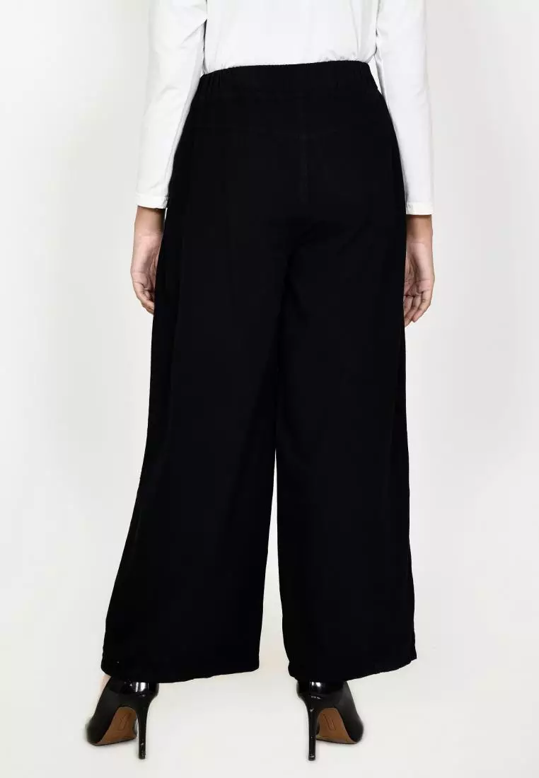 Denim Palazzo Kelly (Celana Kulot Bawah Lebar) Hitam