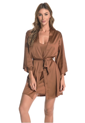 LYCKA brown LCB2162-Lady Sexy Robe and Inner Lingerie Sets-Brown 94B50USC2F6429GS_1