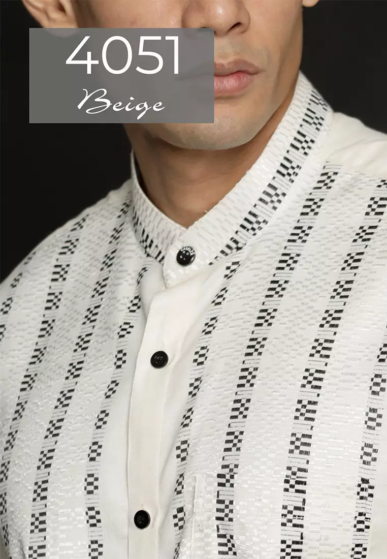 Casella Baju Koko Pria Lengan Pendek Vertical Pattern | Baju Koko Lengan Pendek Khalid 4051 Beige