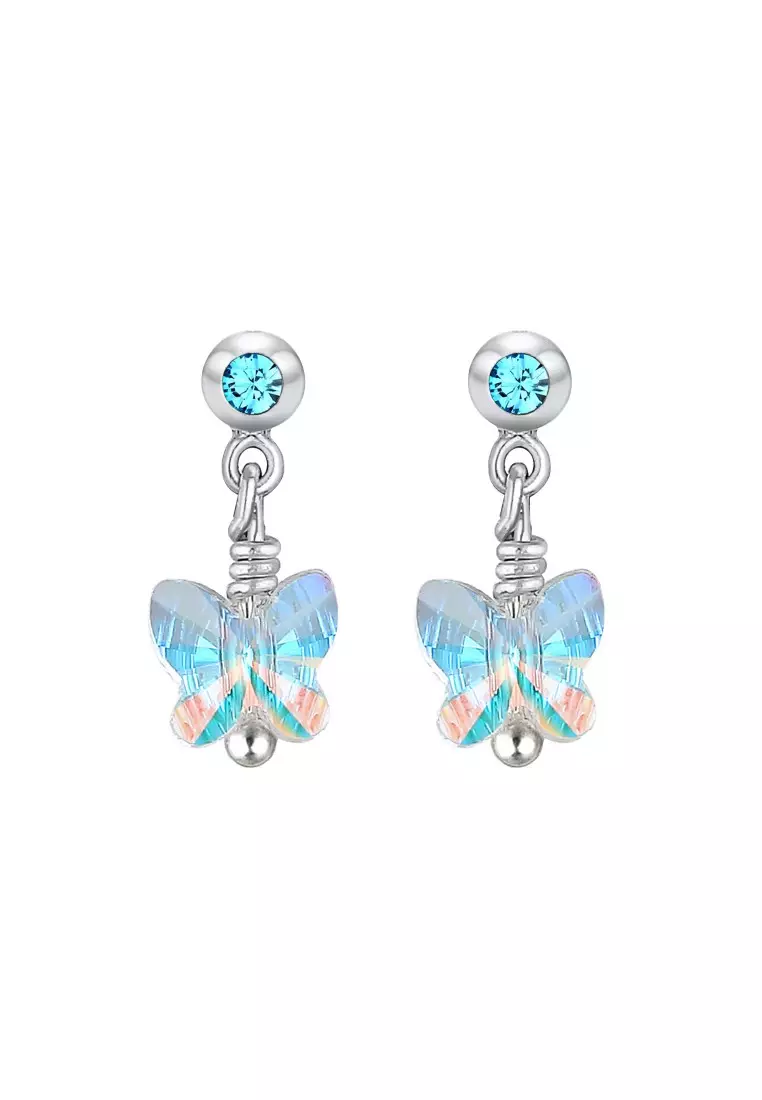 Perhiasan Anak Perak Asli - Silver Anting  Butterfly Swarovski® Crystal