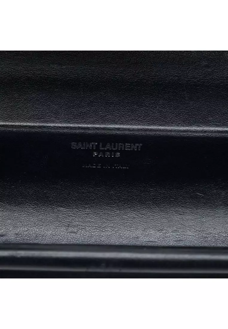 Pre-Loved Saint Laurent Ribbed Acrylic Lambskin Fringe Monogram Monochrome Opium Box Bag