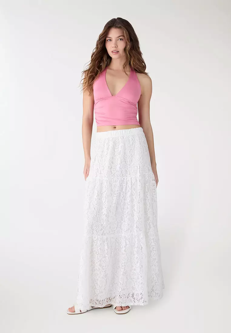 Women's Halter Deep V-Neck Crop Top