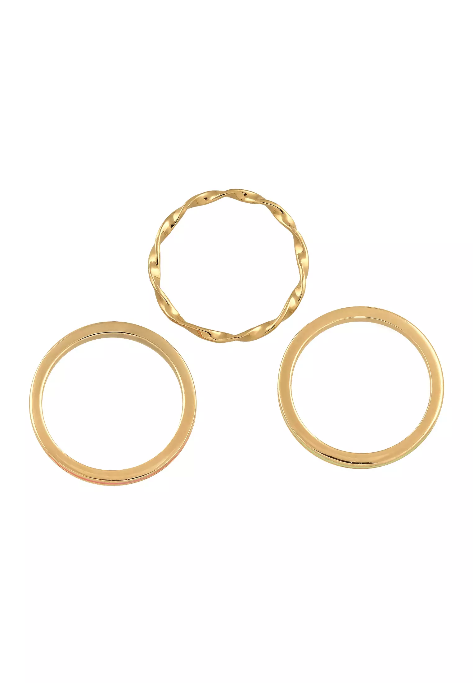 Ring Basic Trio Twisted Set Of 3 Enamel Orange Gold Plated