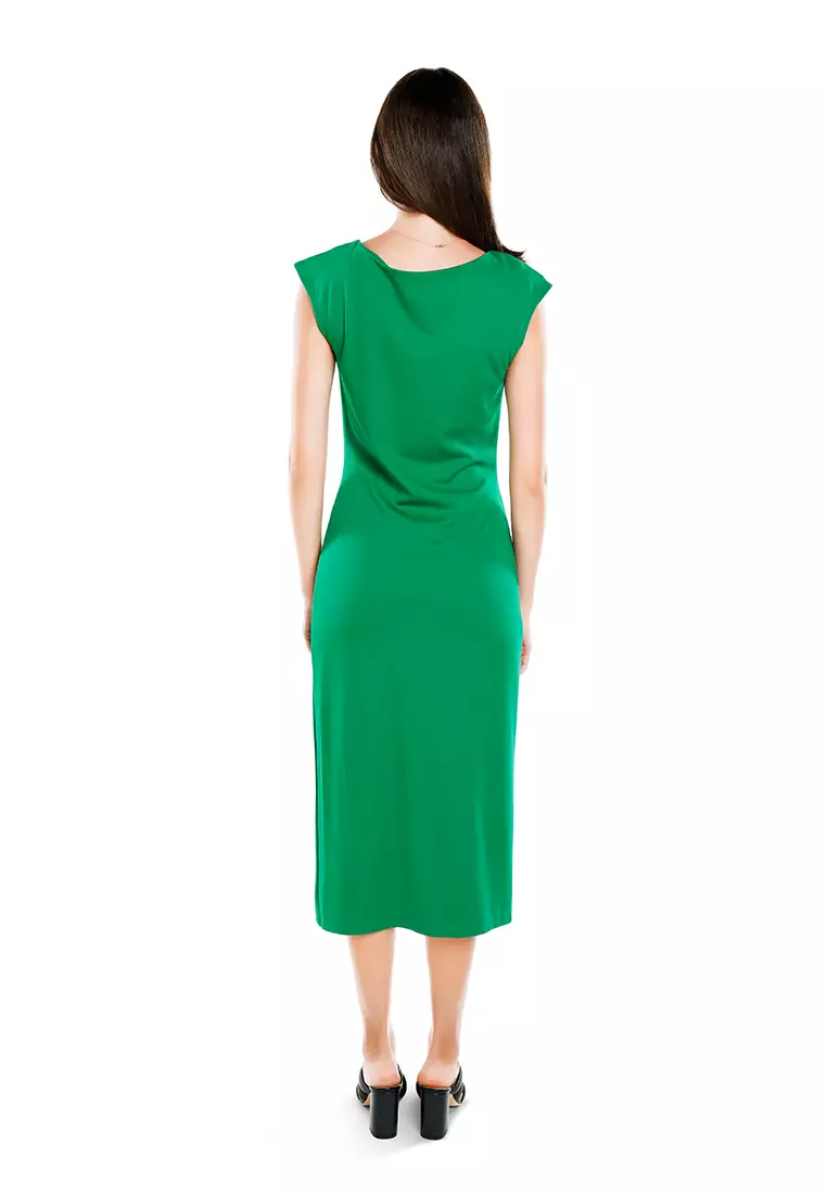 Boat Neck Long Dress In Green