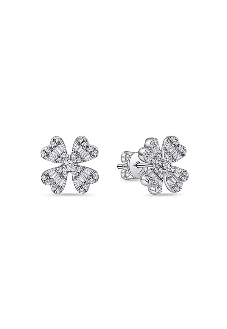 LAZO DIAMOND Blessing Clover Baguette Diamond Stud Earrings in 9k White Gold