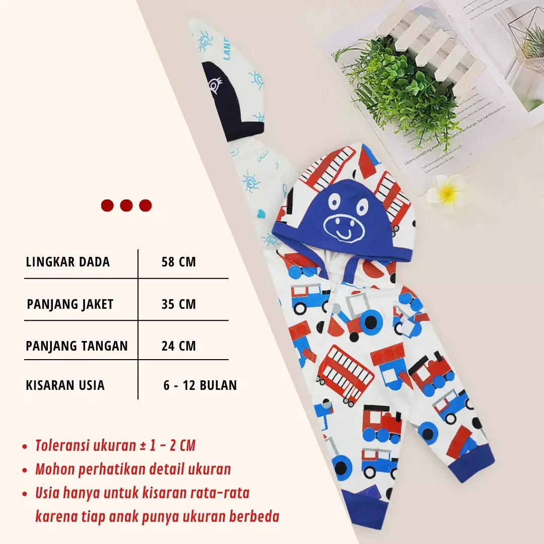 Wakakids Jaket Bayi Anak Laki Laki Usia 6 Bulan Hingga 12 Bulan Motif Bear Forest 4083 Biru