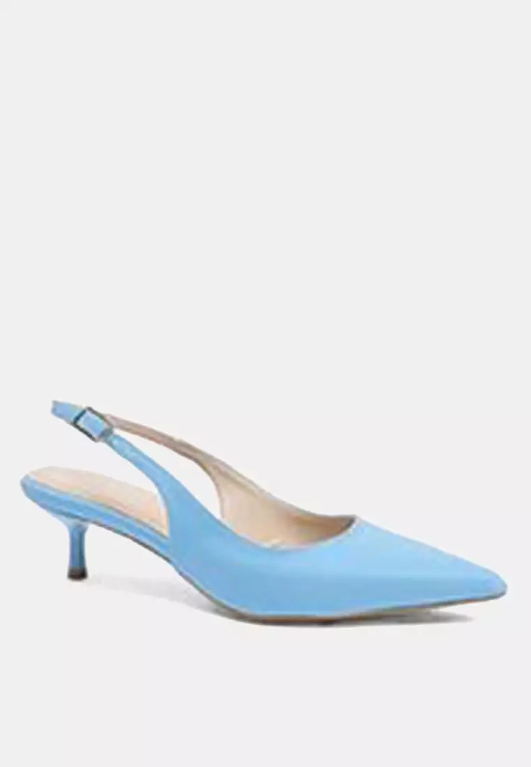 Baby Blue Patent Leather Pointed Toe Kitten Heels Women's Classic Heeled Shoes Takss25To00005
