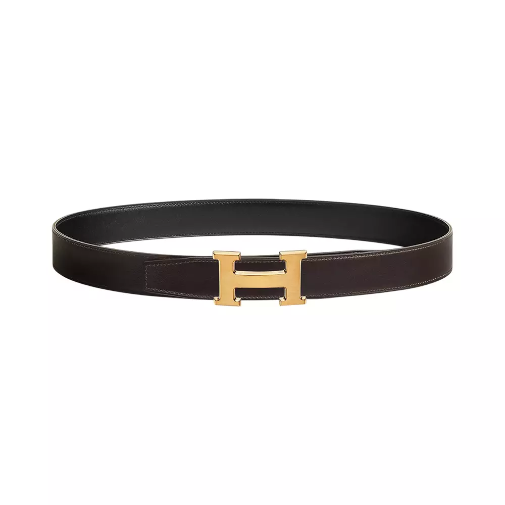 H Brushed Gold Buckle & Reversible Belt 32mm Box 135 Calfskin Black/Ebene