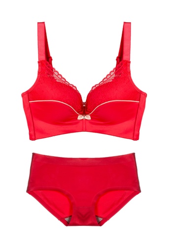 ZITIQUE red Women's Seamless Thick Pad Push Up Lingerie Set (Bra And Underwear) - Red C2D8BUS69E5D17GS_1