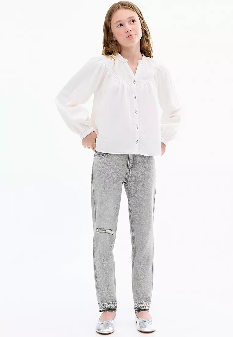 Mom Fit Decorative Rips Jeans