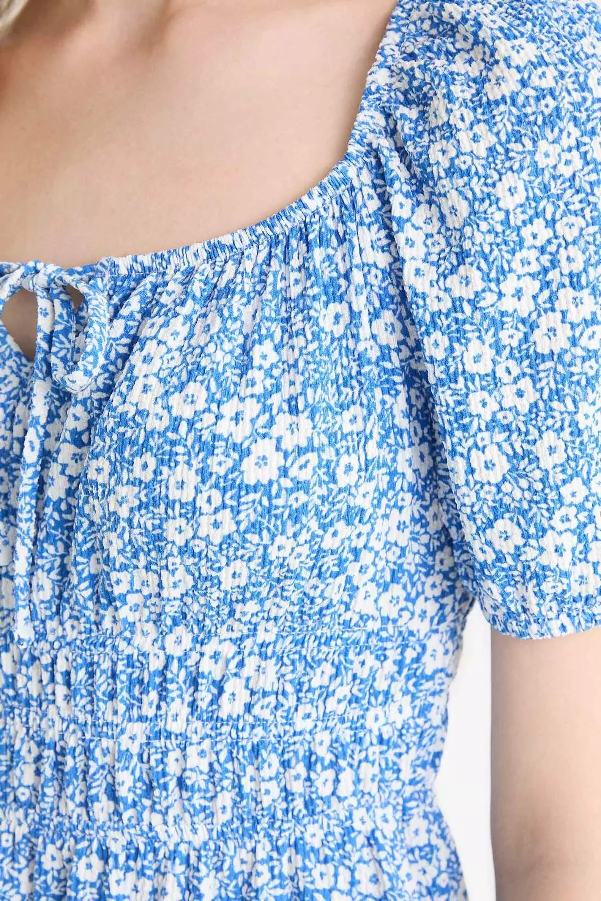 Coool Square Neck Floral Wrap Short Sleeve Mini Summer Dress E0874Ax25Sm