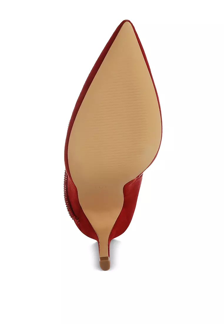 Sepatu bot stiletto dengan berlian imitasi warna merah