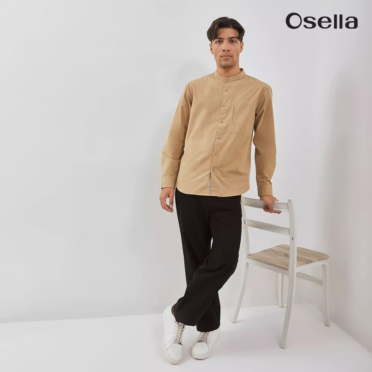 Osella Rayyan Long Sleeve Koko Shirt With Vertical Pocket 203T660138 | Kemeja Koko Raya Lengan Panjang Pria