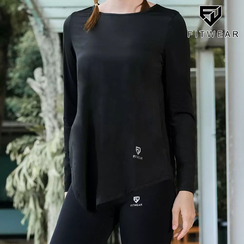 Fitwear - Kaos Olahraga Wanita FITWEAR NEW AURORA DRYFIT SIDE TIE OVERSIZE L/S - BLACK DRYFIT