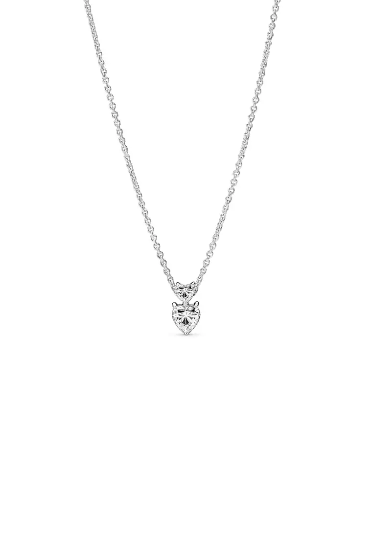 Double Heart Pendant Sparkling Collier Necklace