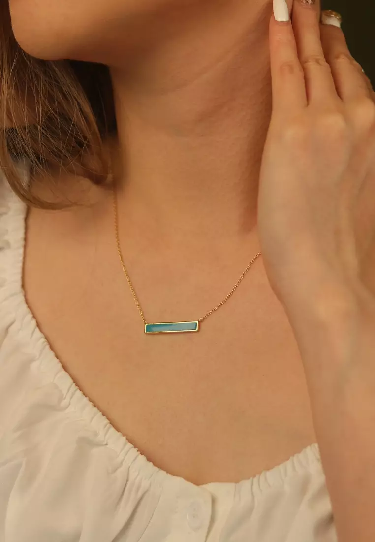 Vermeil Bar Enamel Necklace Turquoise Enamel