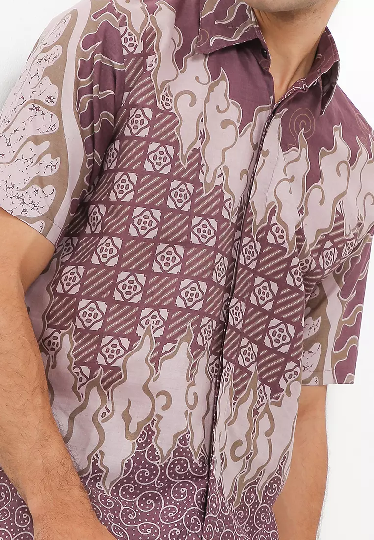 Saroja Kemeja Batik Exclusive Premium Pria Casual Modern Lengan Pendek