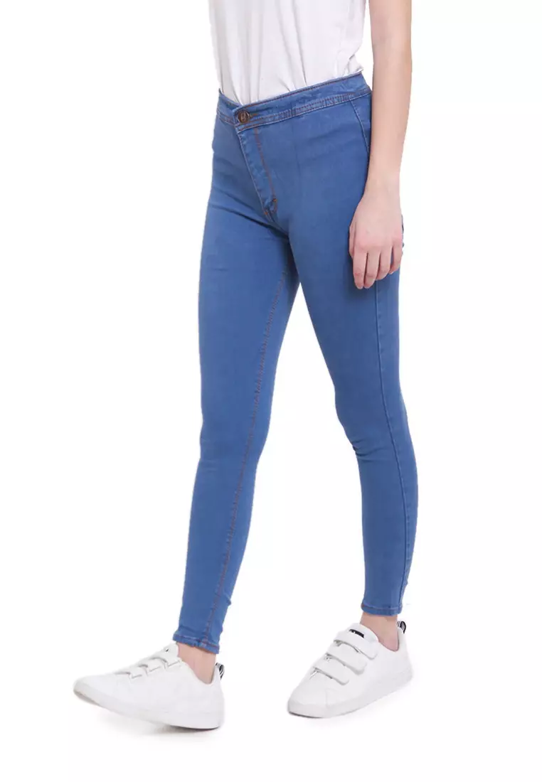 Celana High Waist Skinny Jeans Bawahan Wanita Premium Quality - Ice Blue
