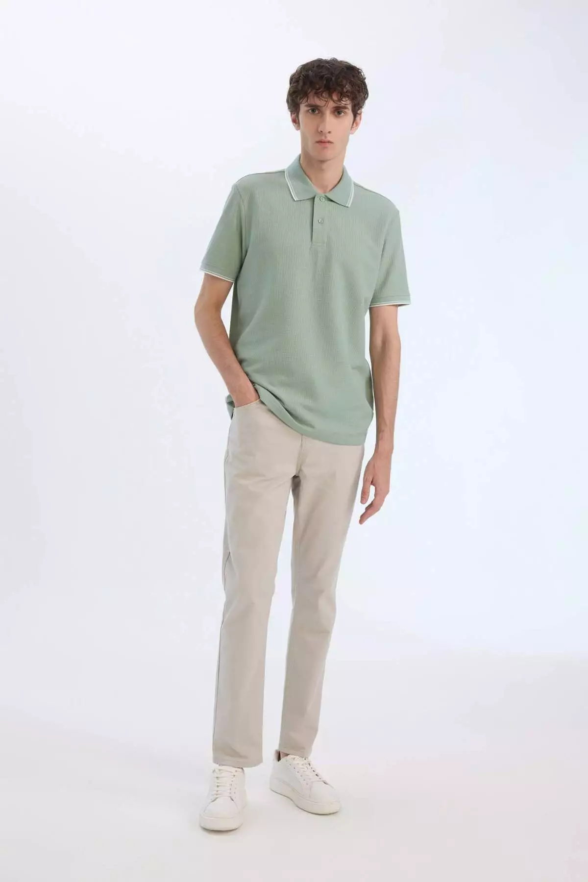 Regular Fit Polo Neck Short Sleeve Textured Waffle T-Shirt D7932Ax25Sp