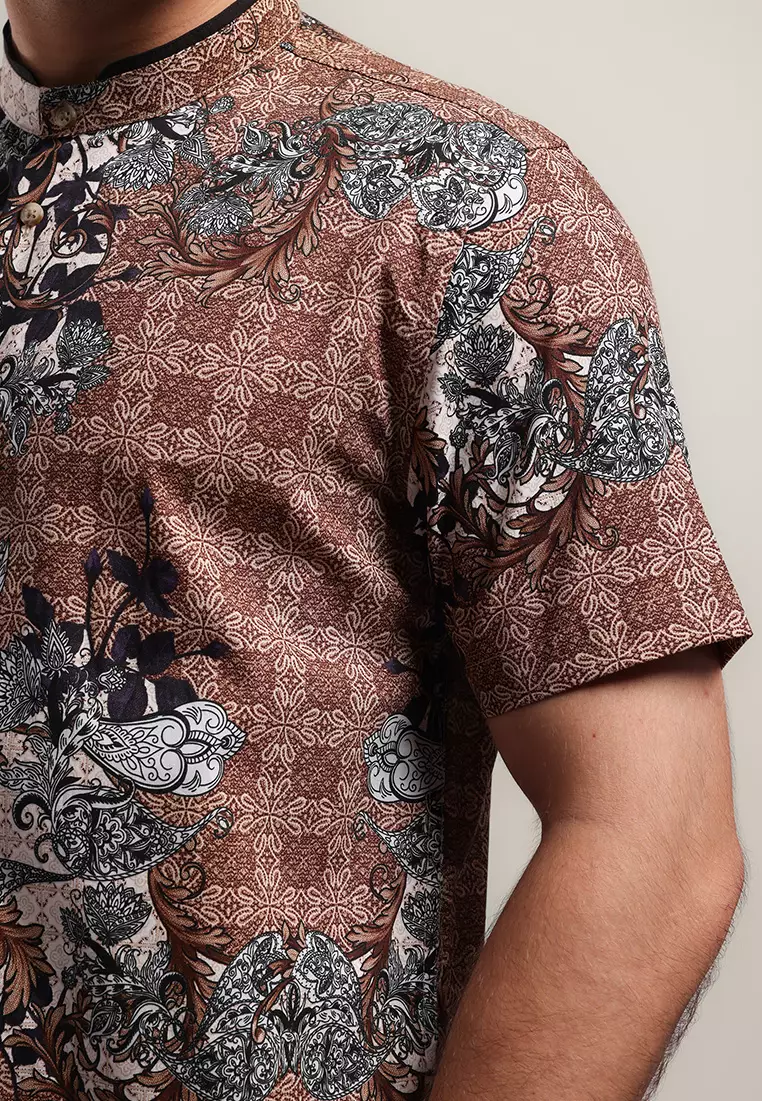 MOC Kemeja Koko Lengan Pendek Pria Modern Fit SCAFO - BEIGE