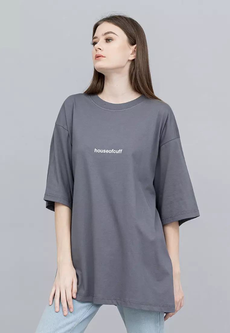 Houseofcuff Kaos Oversized T-shirt Wanita Unisex Tebal Abu Tua Dragon