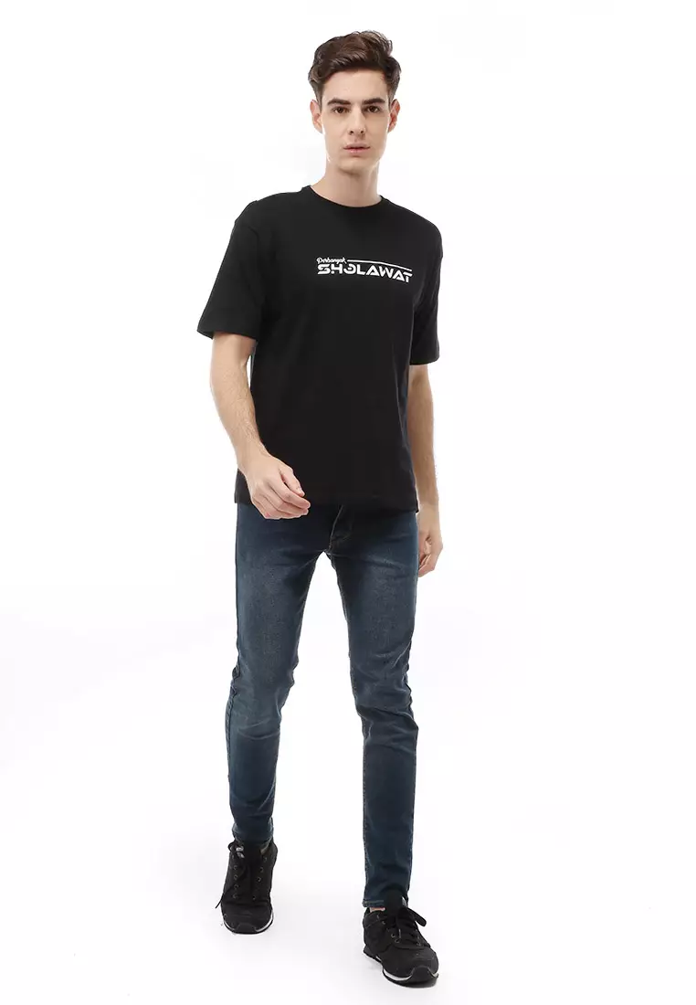 T-Shirt Atasan Kasual Pria Shalawat Lengan Pendek Material Cotton ORIGINAL - Black