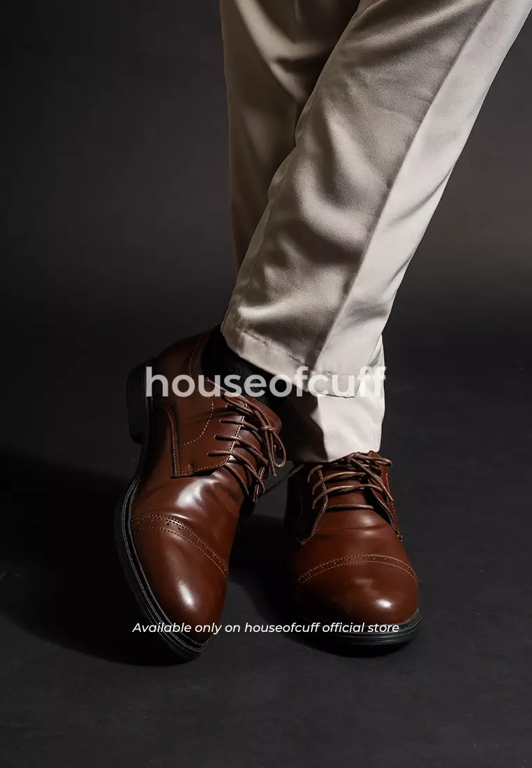 Sepatu kulit pria formal pantofel oxford quarter brogue coklat