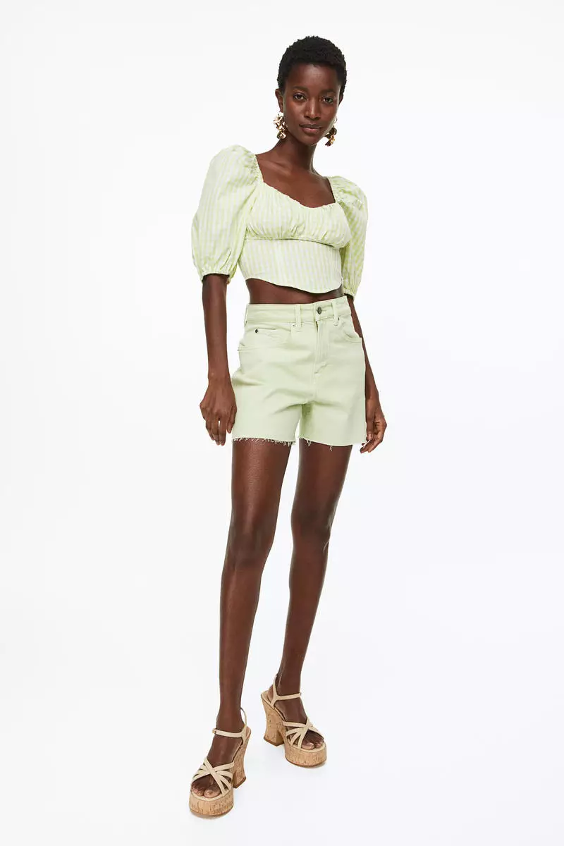 H&m denim shorts high waist hot sale