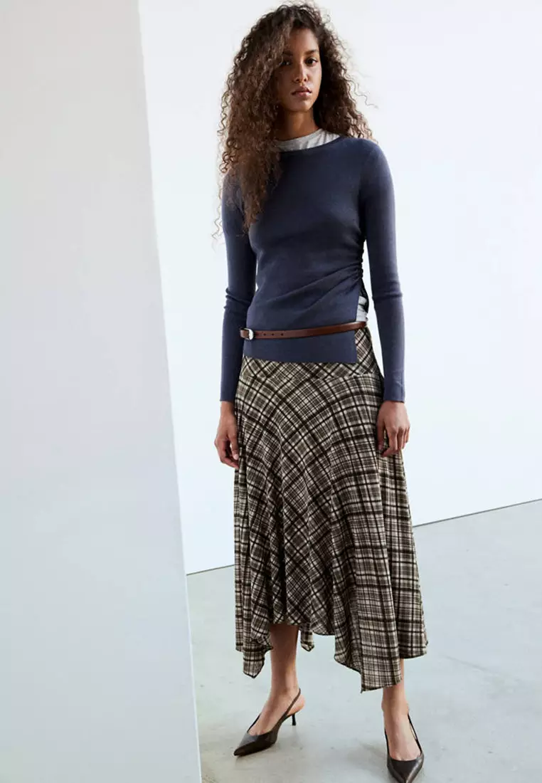 Checked Asymmetric Skirt