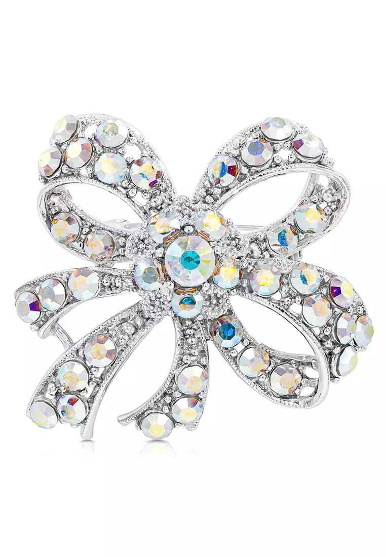 Broche Fleur En Alliage Doré Avec Cristaux Swarovski - Effet Aurore Boréale, Style Vintage