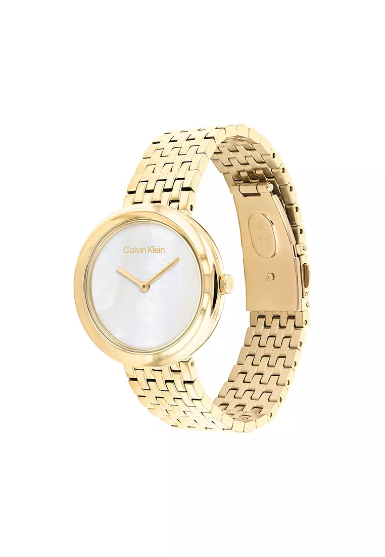 Women's Ionic Thin Gold Plated Steel Bracelet and White Mother of Pearl Dial Quartz Basic Slim Watch - CK25200321