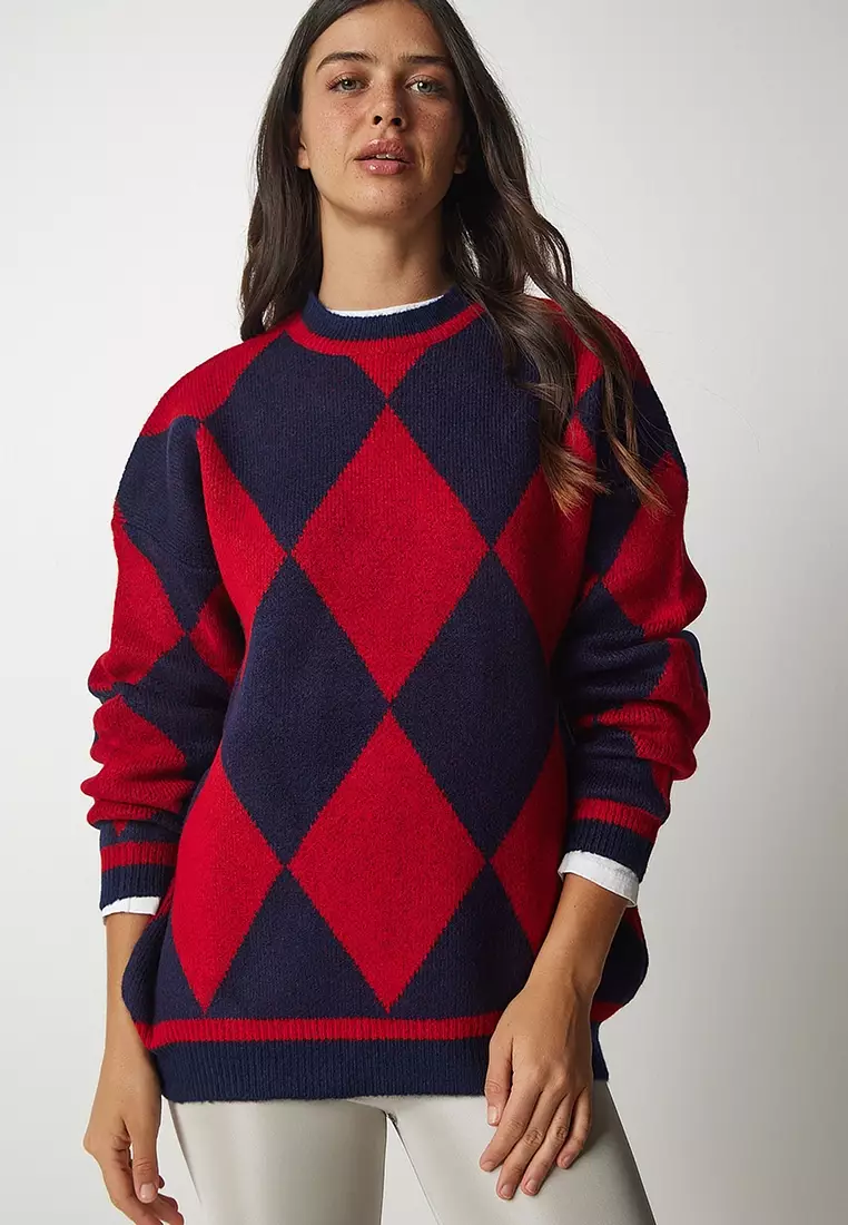 Diamond Pattern Oversized Knitwear Sweater