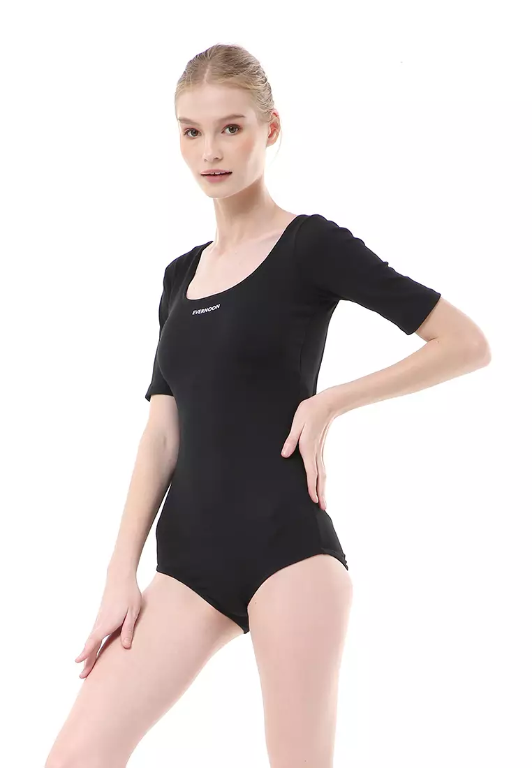 Felicia Baju Renang Wanita One Piece Short Sleeve High Quality - Black