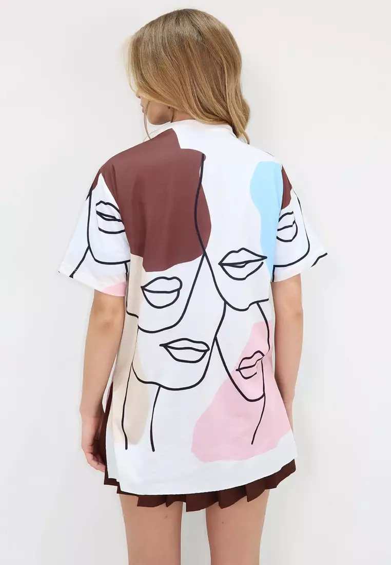 Women's Brown Crew Neck Digital Printed Side Slit Sweatshirt