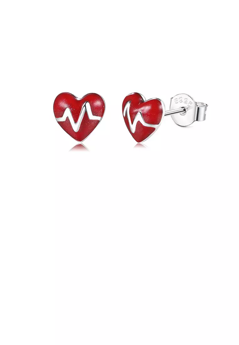Red heart online shaped earrings