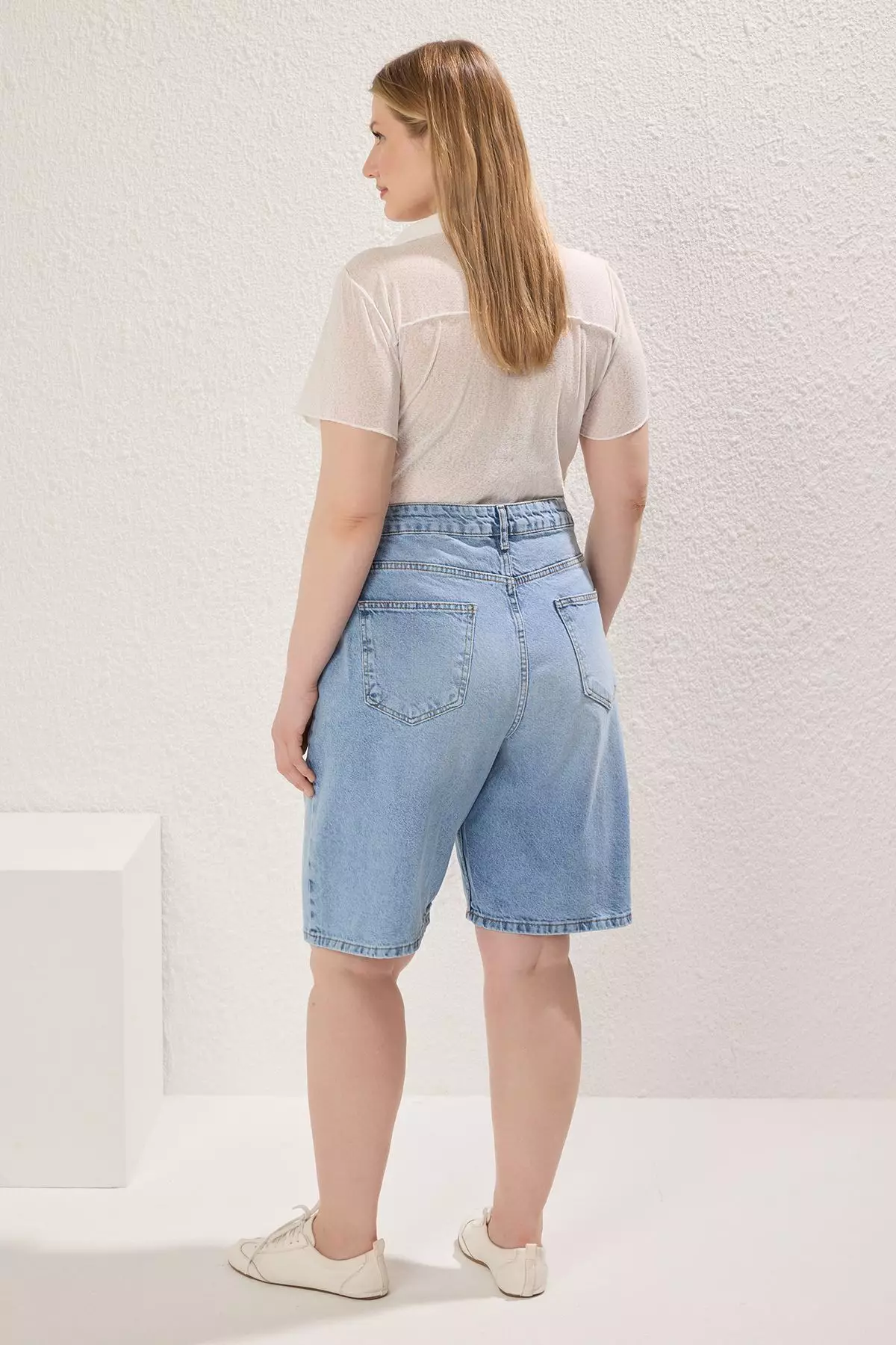 High Waist Straight Fit Denim Plus Size Shorts