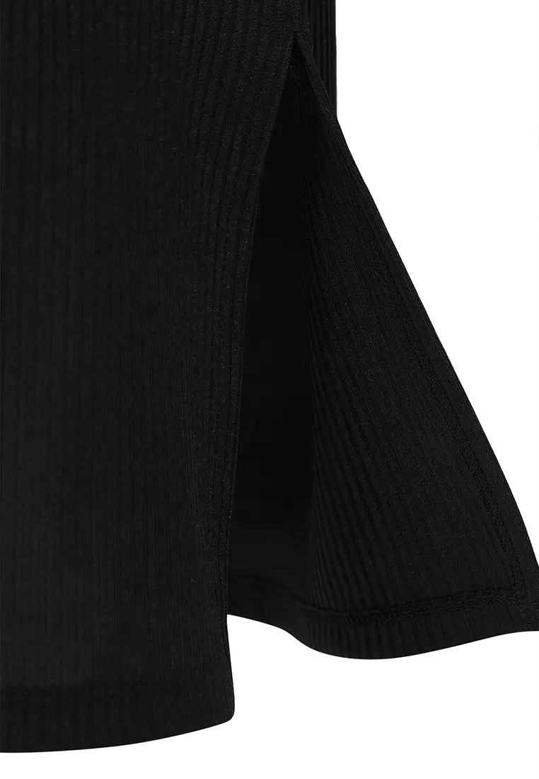 Black Button Detail A-Line Balloon Sleeve Knitting Plus Size Dress Tbbss25Ah00172