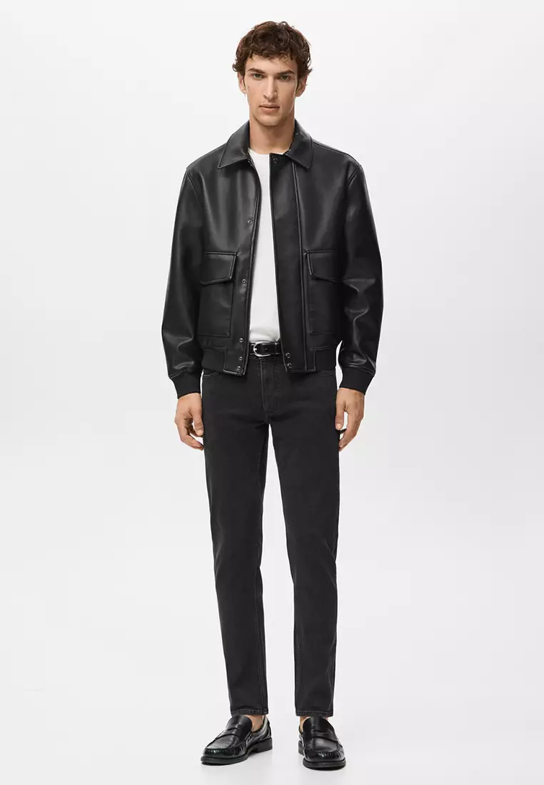 Faux-Leather Jacket with Pockets