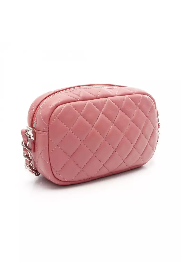 Pre-Loved Chanel matelasse chain shoulder bag lambskin pink silver hardware