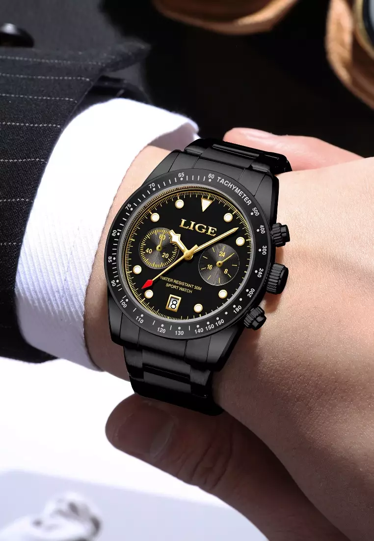 Chronograph Unisex IP Black Stainless Steel Quartz Watch, 40mm, IP Black Stainless Steel Bracelet